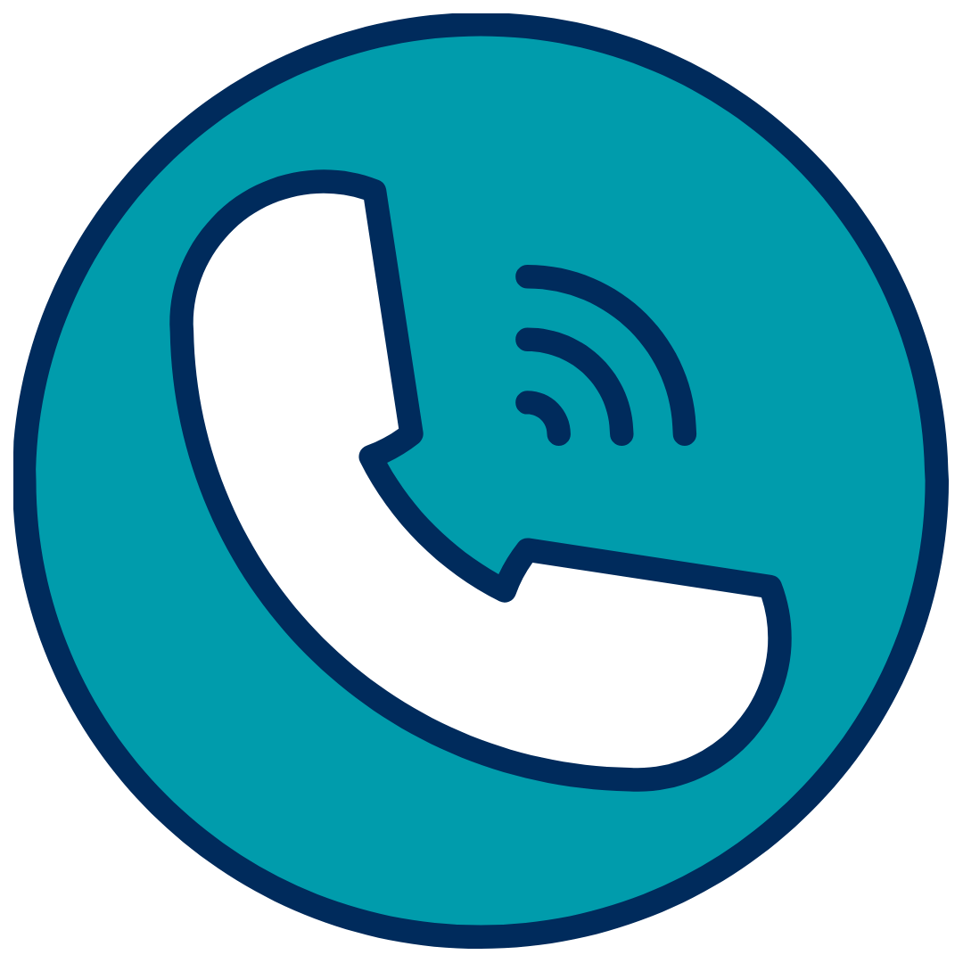 A round teal circle with an icon of a telephone handset in the middle