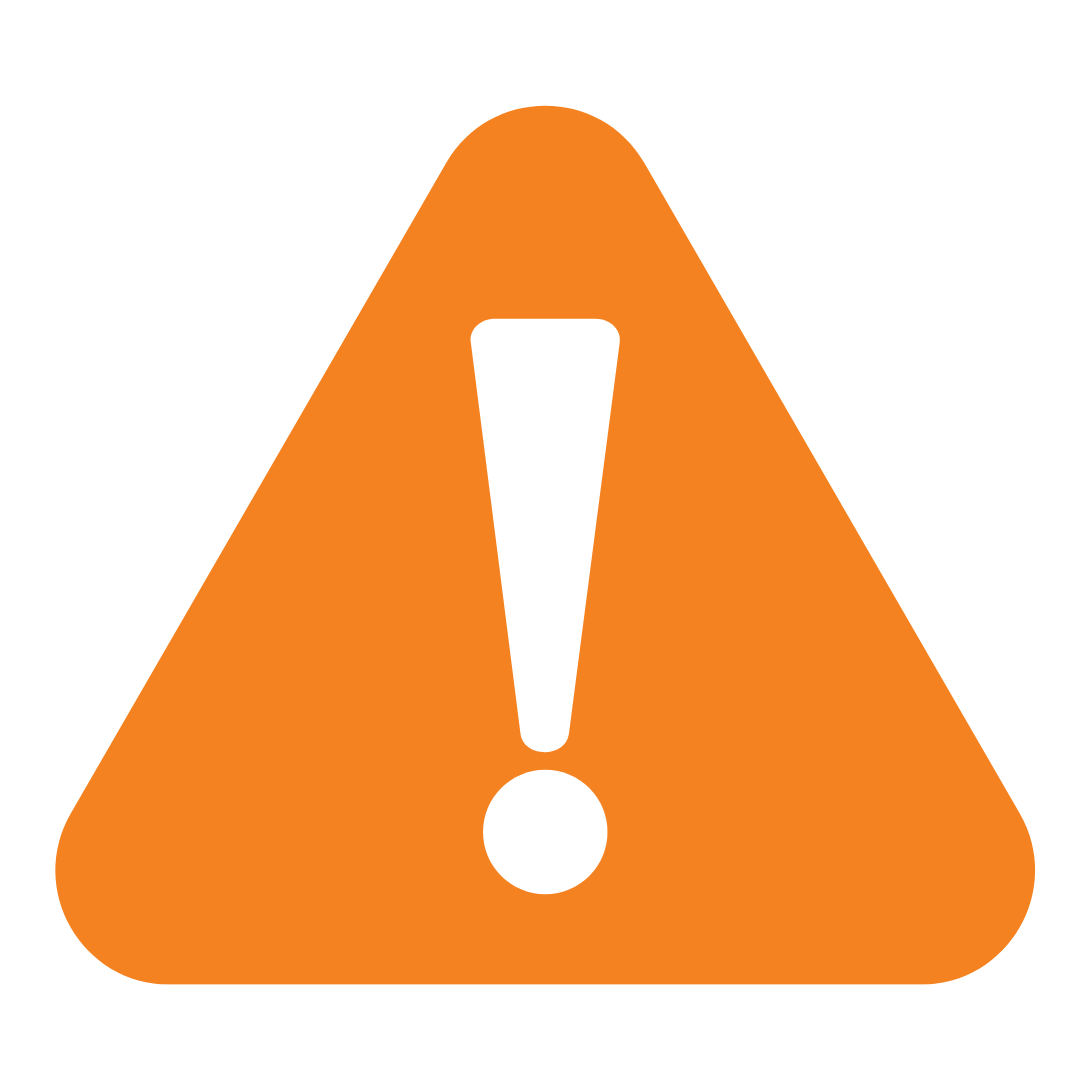 An orange triangle with an exclamation point in the middle, indicating something important