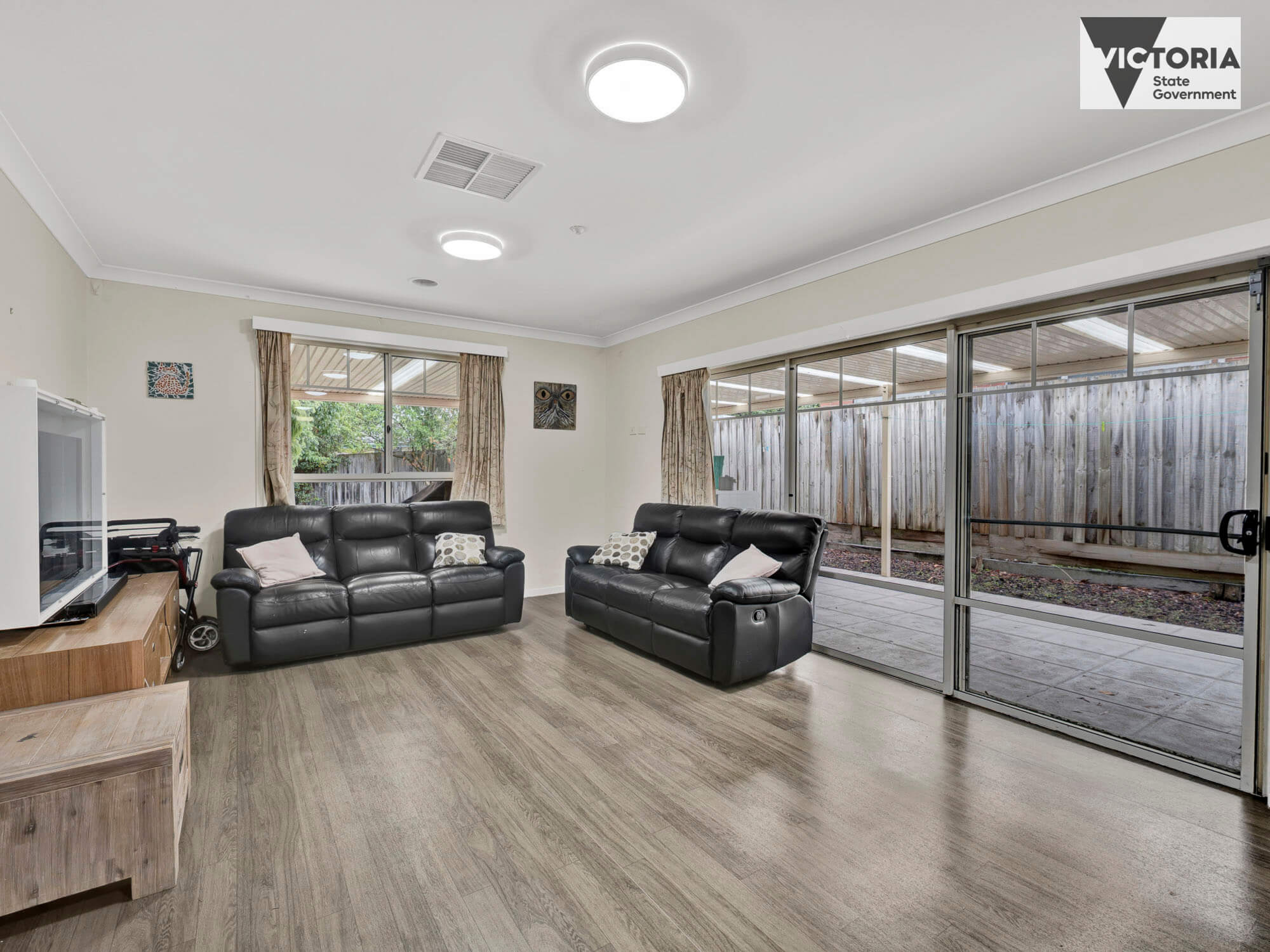 The living room inside a Supported Independent Living home in Mitcham, Victoria