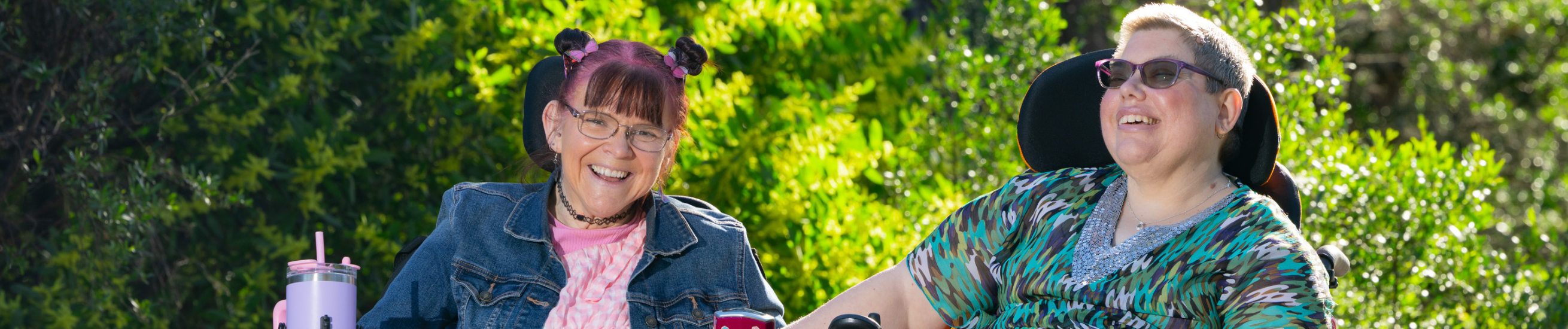 Rachael and Margie sitting in their backyard enjoying the sun.